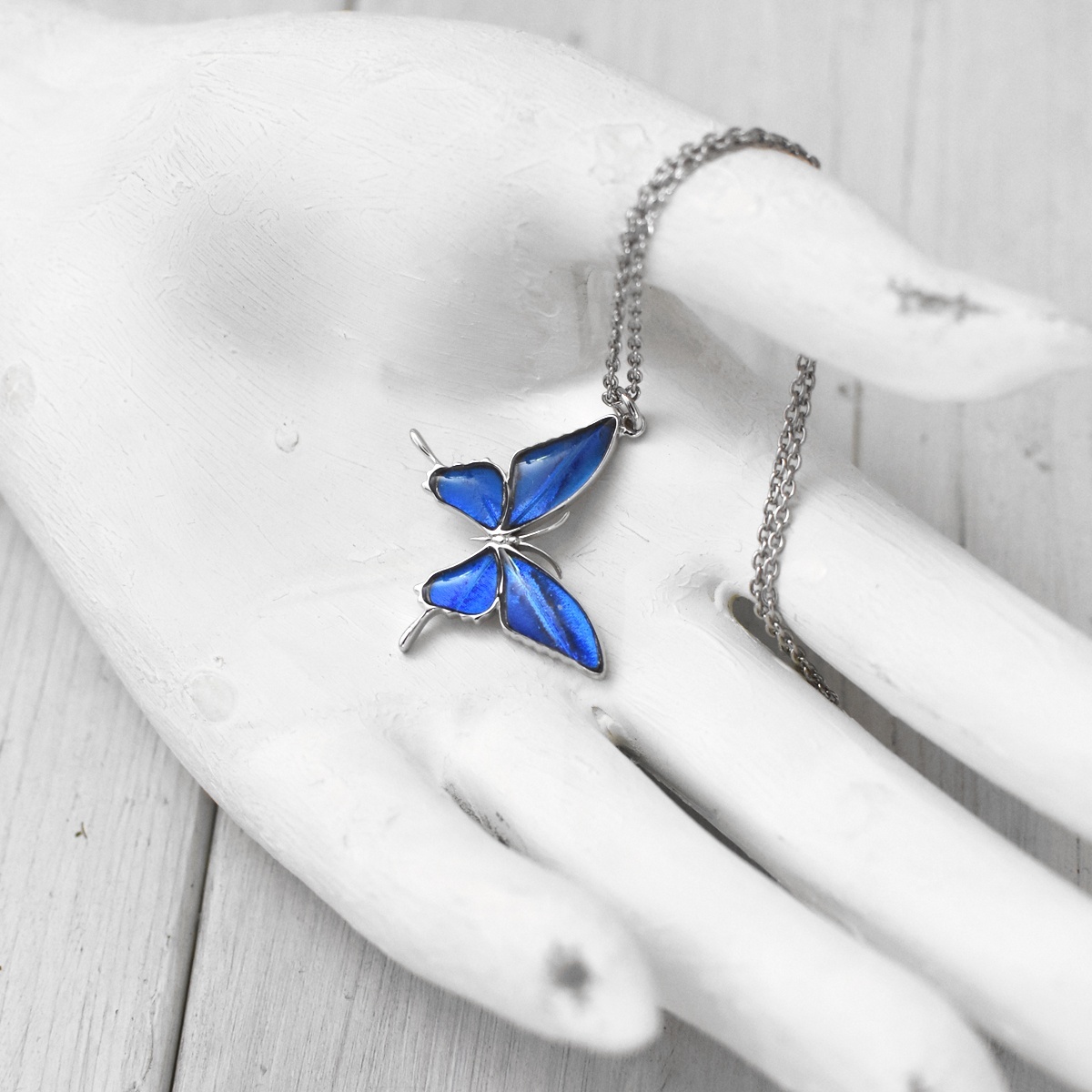 カキカモルフォ 蝶の翅 シルバー925 ペンダント ネックレス【Psyche
