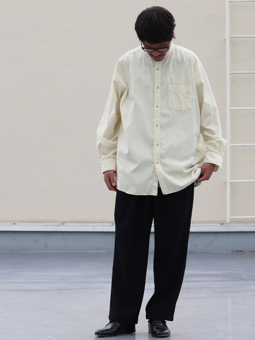 21W（ウェール）コーデュロイ バンドカラー ボクシーAライン 長袖