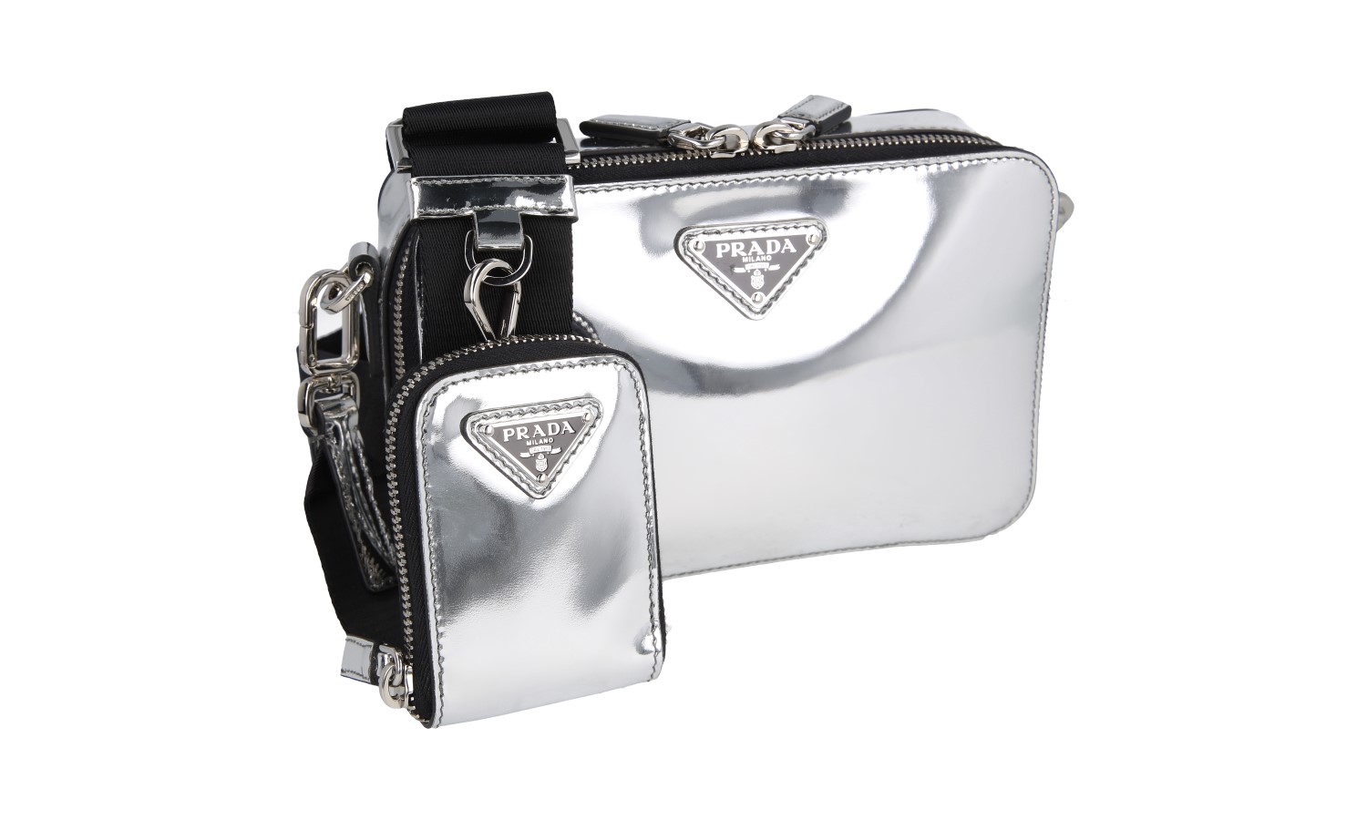 PRADA BRIQUE CHROME SHOULDER BAG HANDBAG 2VH070 SILVER LEATHER | eBay