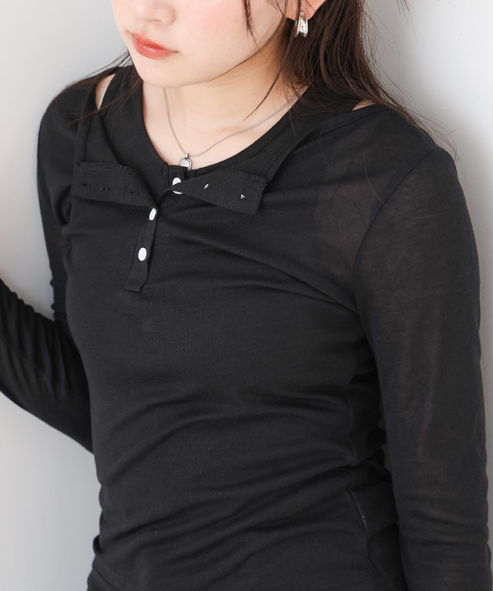 ボタンタンクセット ヘンリーネックトップス