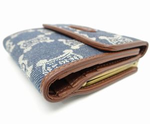 CELINE セリーヌ マカダム柄 デニム 二つ折りがま口財布 インディゴ