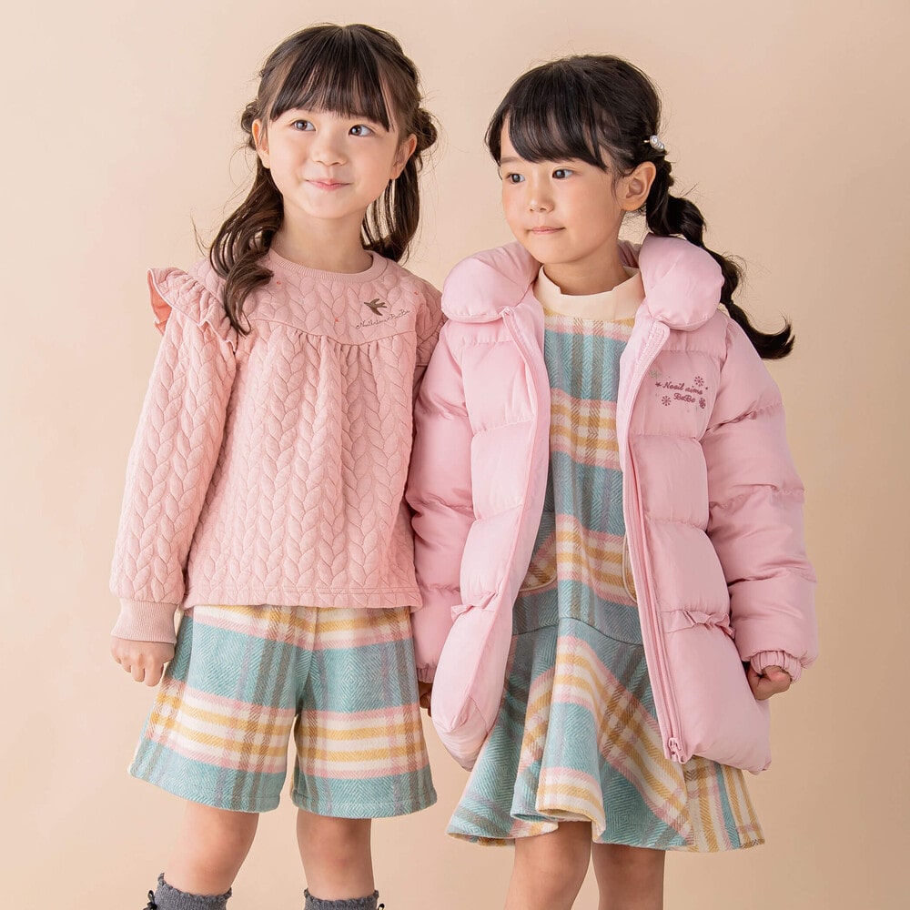 モッサチェックキュロットスカート(90~130cm)(90cm オレンジ系