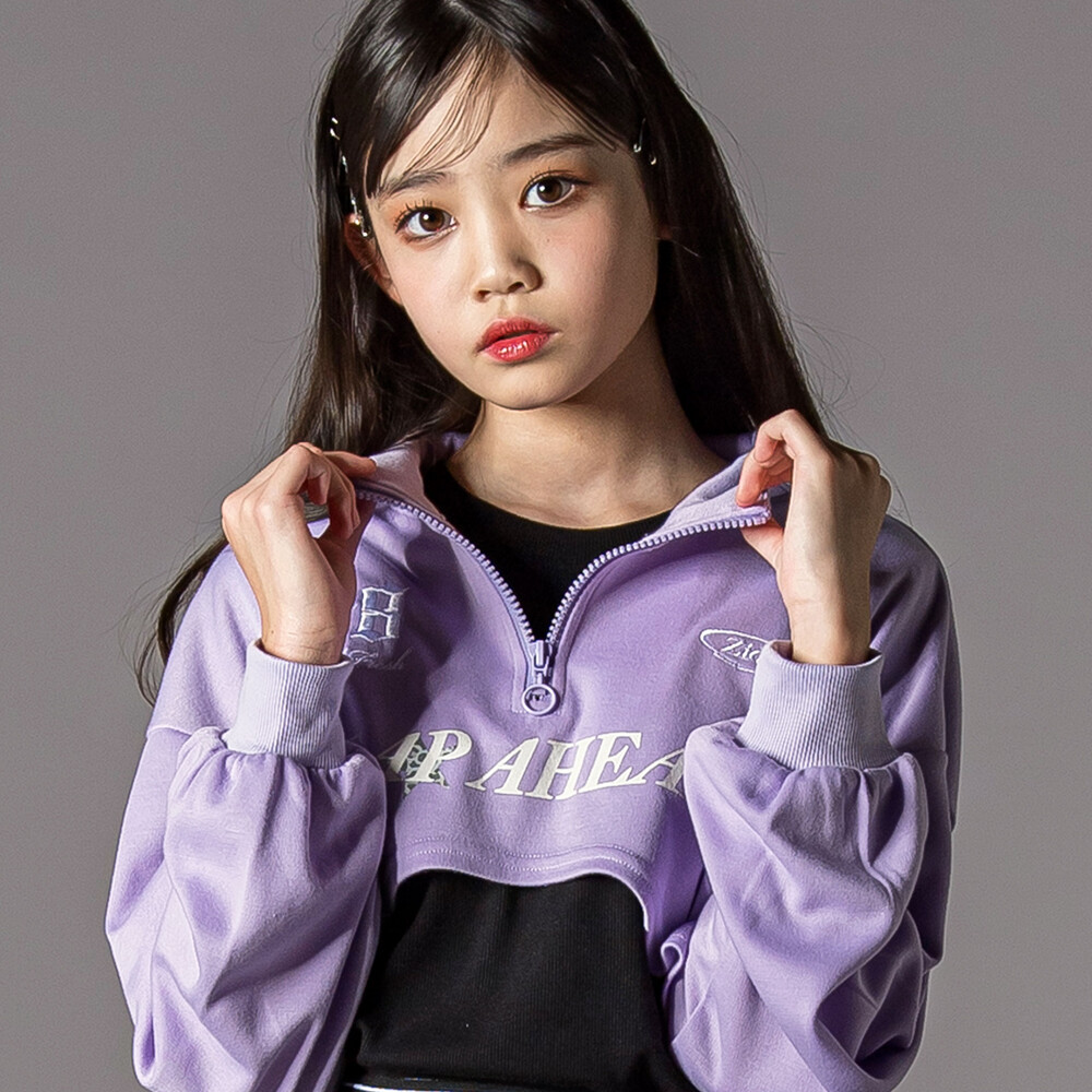 ハーフジップドロップショルダートップス＆短丈半袖Tシャツセット(130