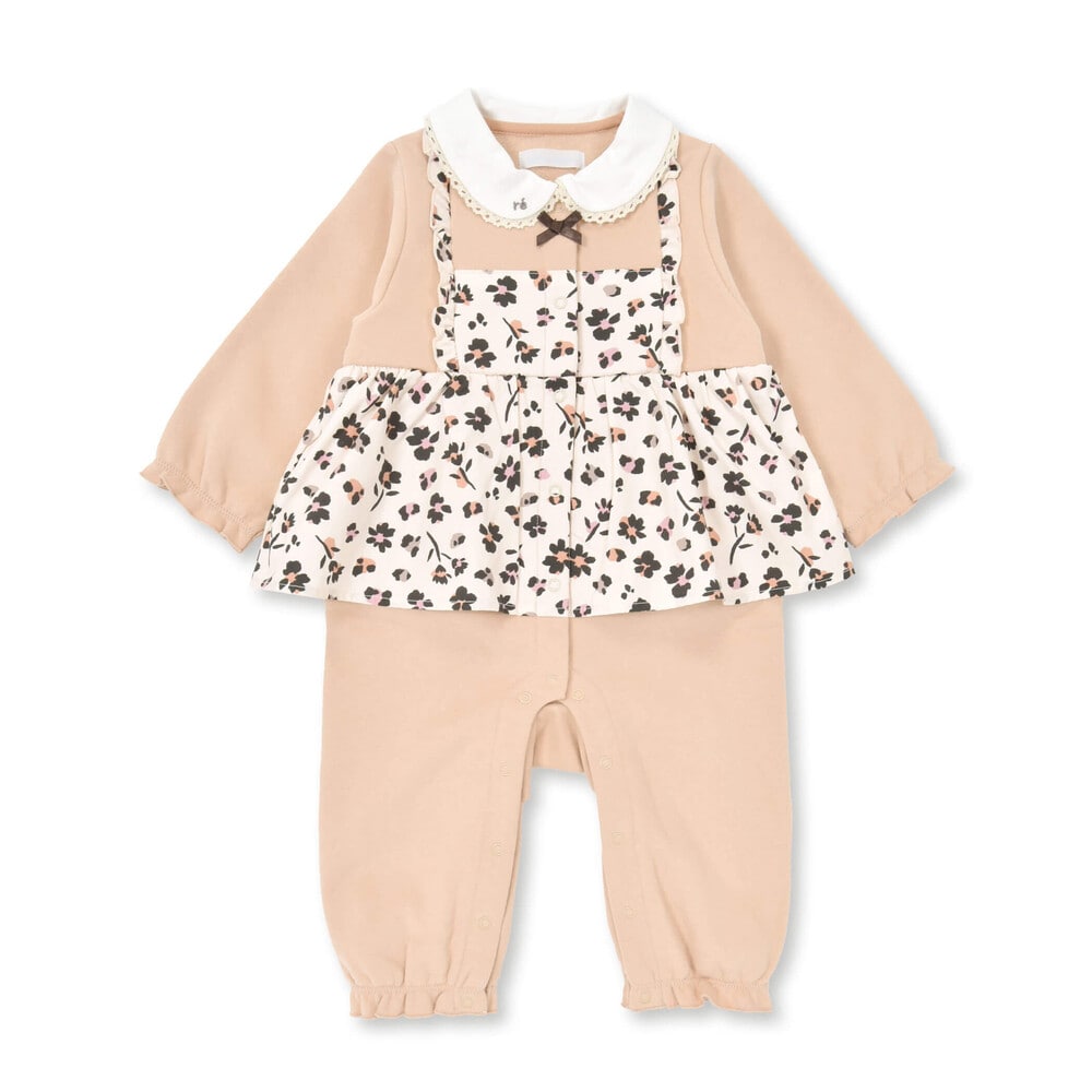 お揃い】レオパードフローラル花柄プリントカバーオール(70~80cm)(70cm