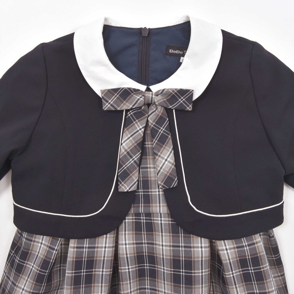 ボレロ+リボンタイ付きチェックワンピースアンサンブル(110~130cm