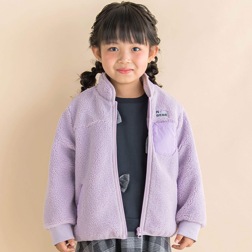 裏地付きボアジャケット(90~130cm)(90cm パープル): ジャケット