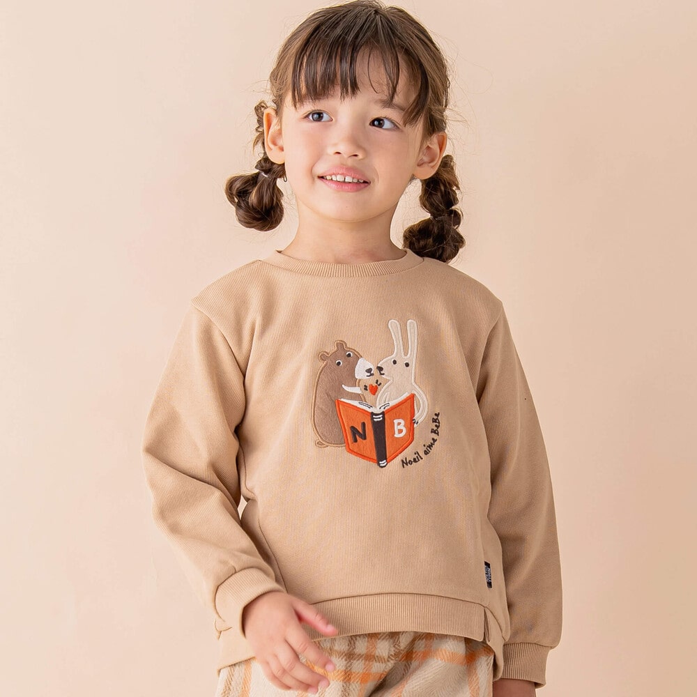 クマウサギスリット入りパッチワークトレーナー(80~130cm)(80cm ピンク