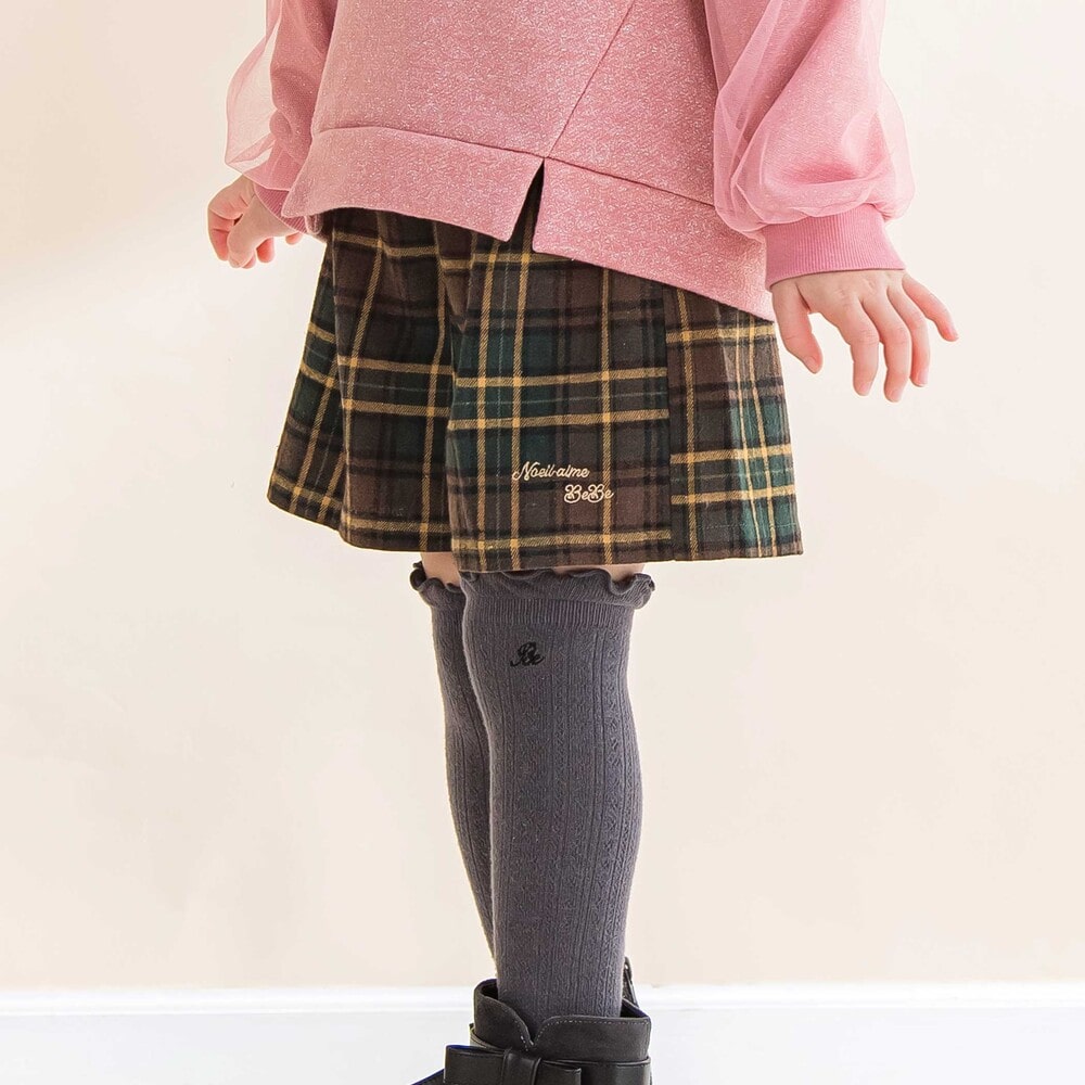 お揃い】チェック柄キュロット(80~130cm)(80cm レッド系): ボトム