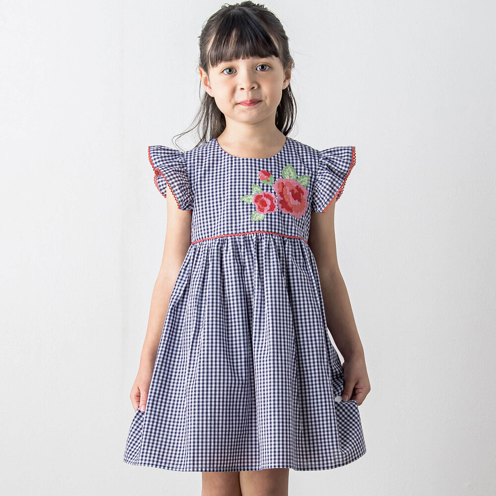お揃い】お花刺しゅうギンガムチェックワンピース(90~130cm)(90cm