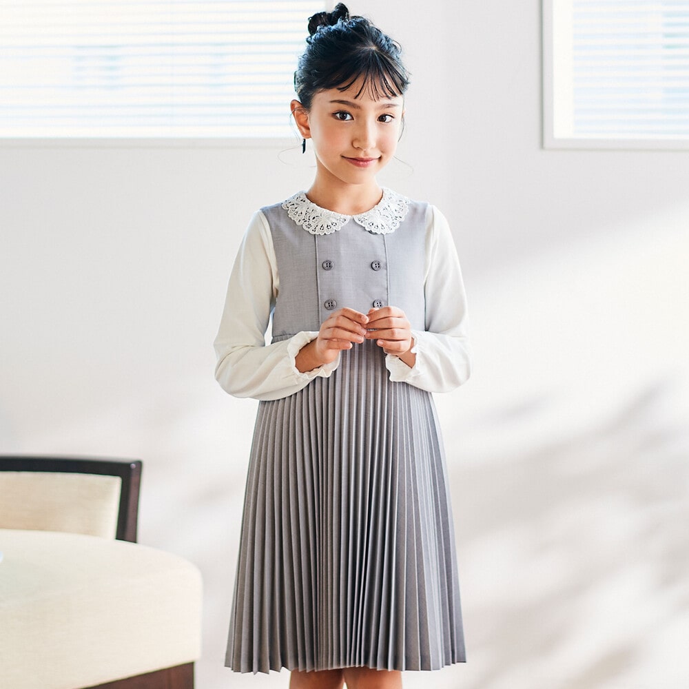 アコーディオンプリーツジャンパースカート(90～140cm)(90cm グレー