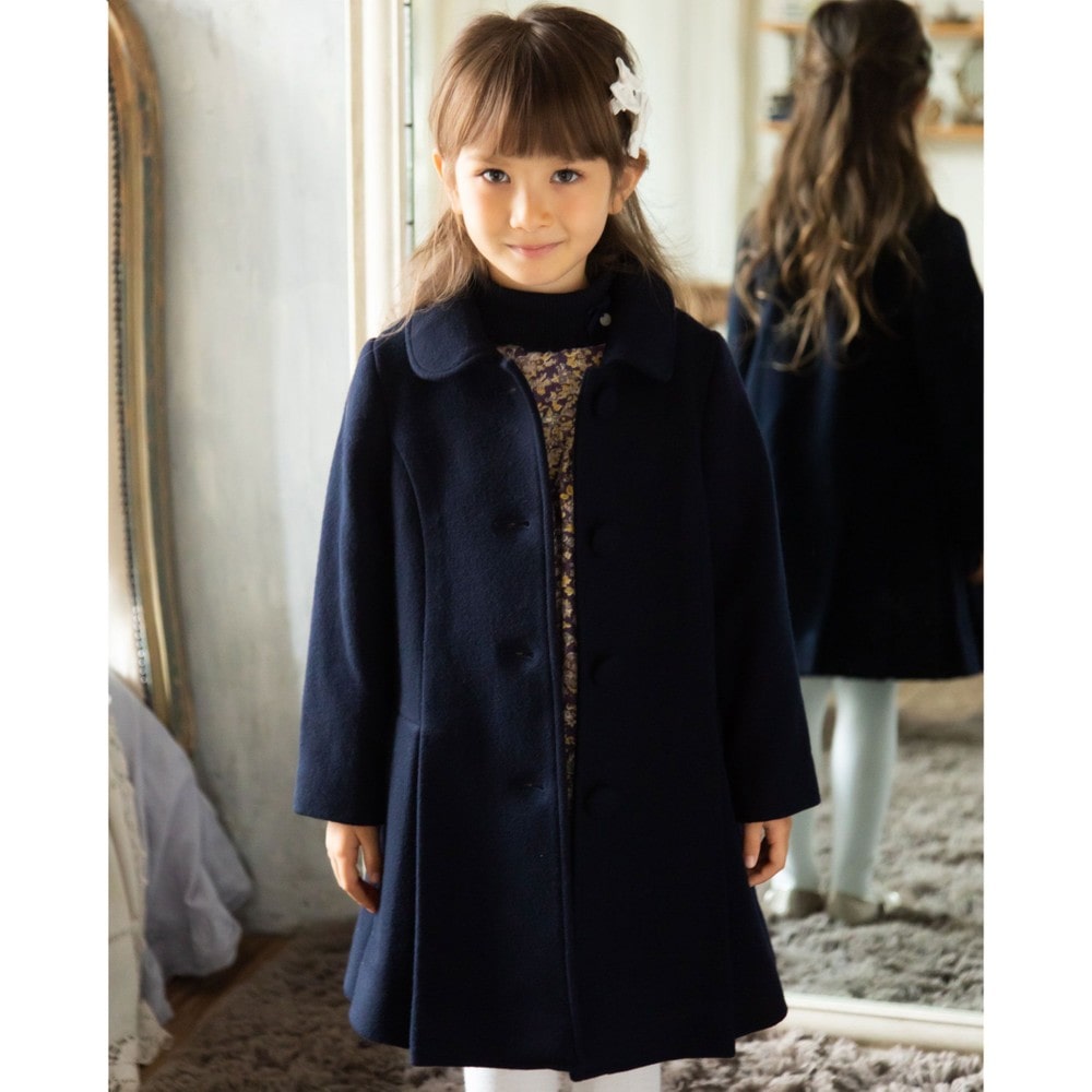 ウール 襟 プリーツ Aライン シンプル 無地 フェミニン ロングコート