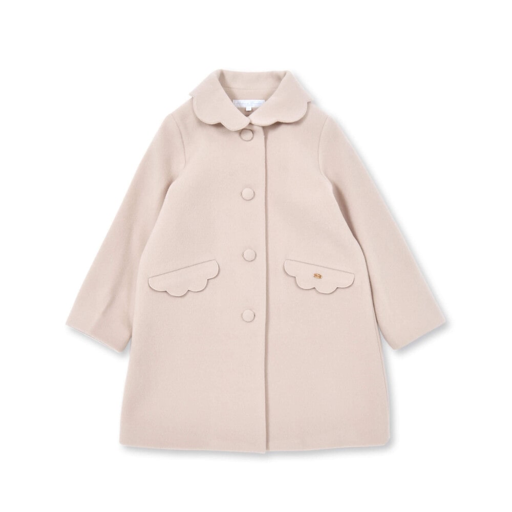 襟・ポケットスカラップウールコート(100~140cm)(100cm ベージュ