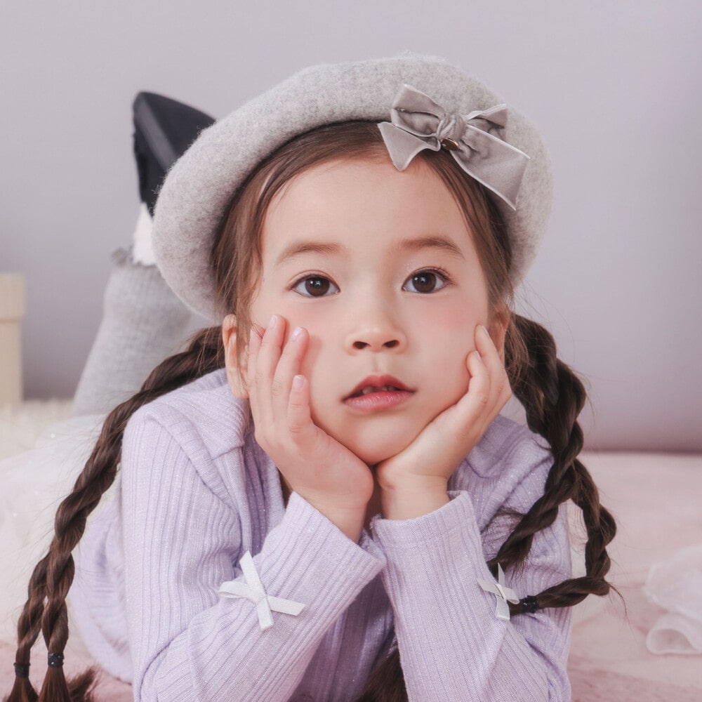 リボン付きウールフェルトベレー帽(50~52cm)(ﾜﾝｻｲｽﾞ(50-52cm) グレー