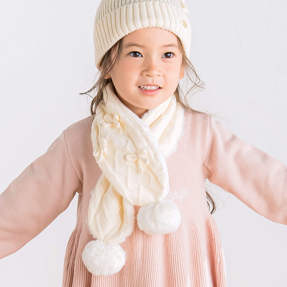 ボンボン裏ファーニットリボンマフラー(ﾜﾝｻｲｽﾞ ブルー): グッズ【べべ