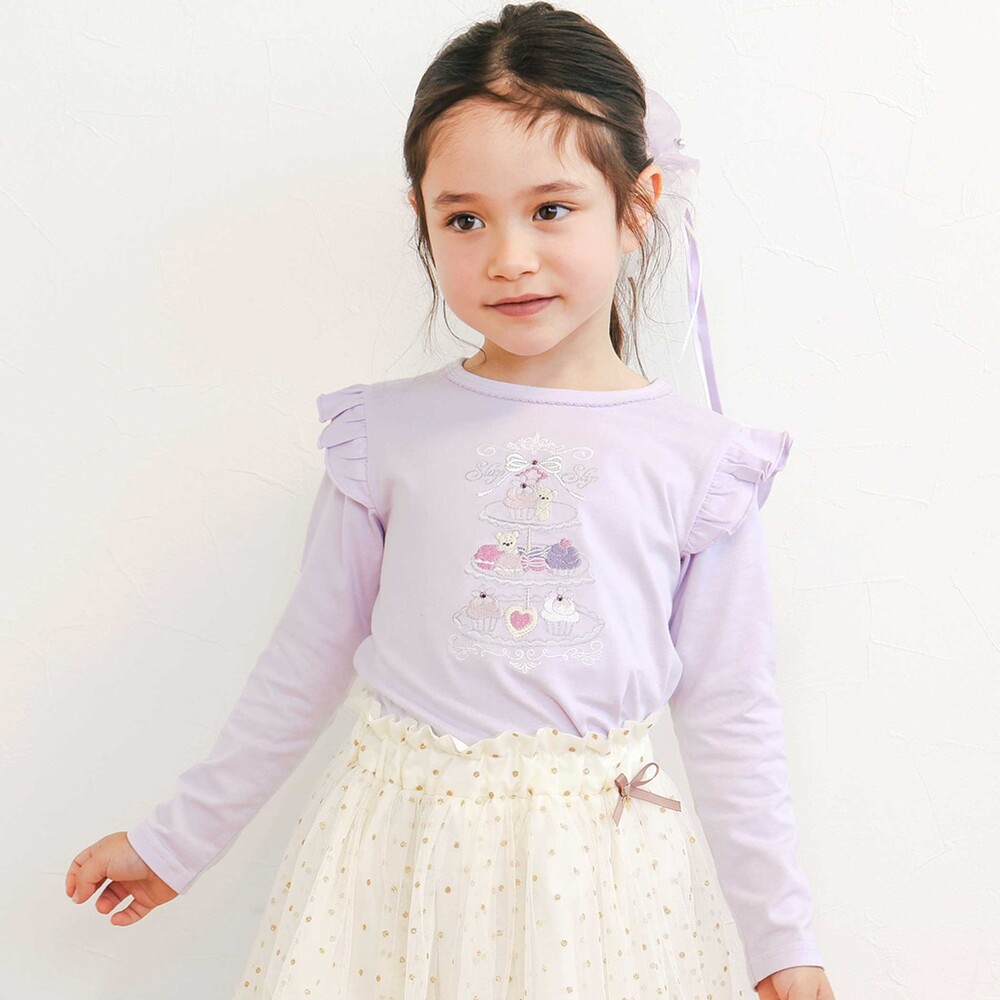 肩フリルキラキララインストーンティータイムTシャツ(80~130cm)(80cm