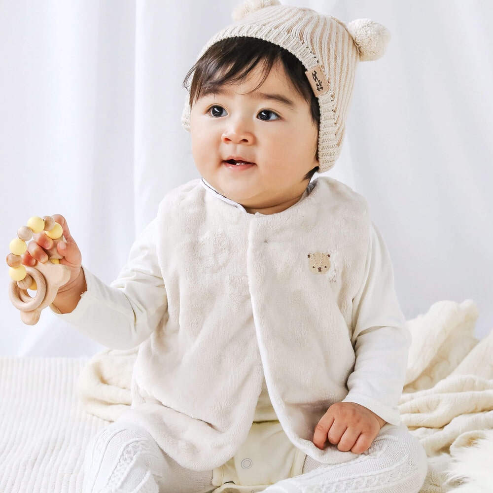 お揃い】クマウサギ恐竜アニマルモチーフ柄ハートボアベストベビー(70