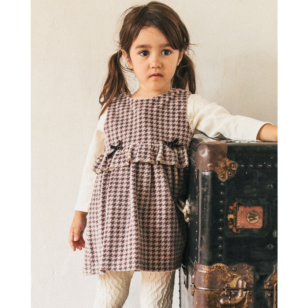 お揃い 】 ベロア 千鳥 柄 フリル リボン ワンピース ベビー (80~90cm