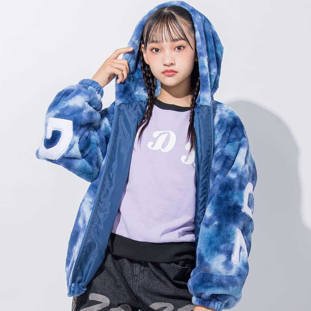 ニコ☆プチ 掲載 】タイダイファーブルゾン(130~160cm)(130cm ブルー系