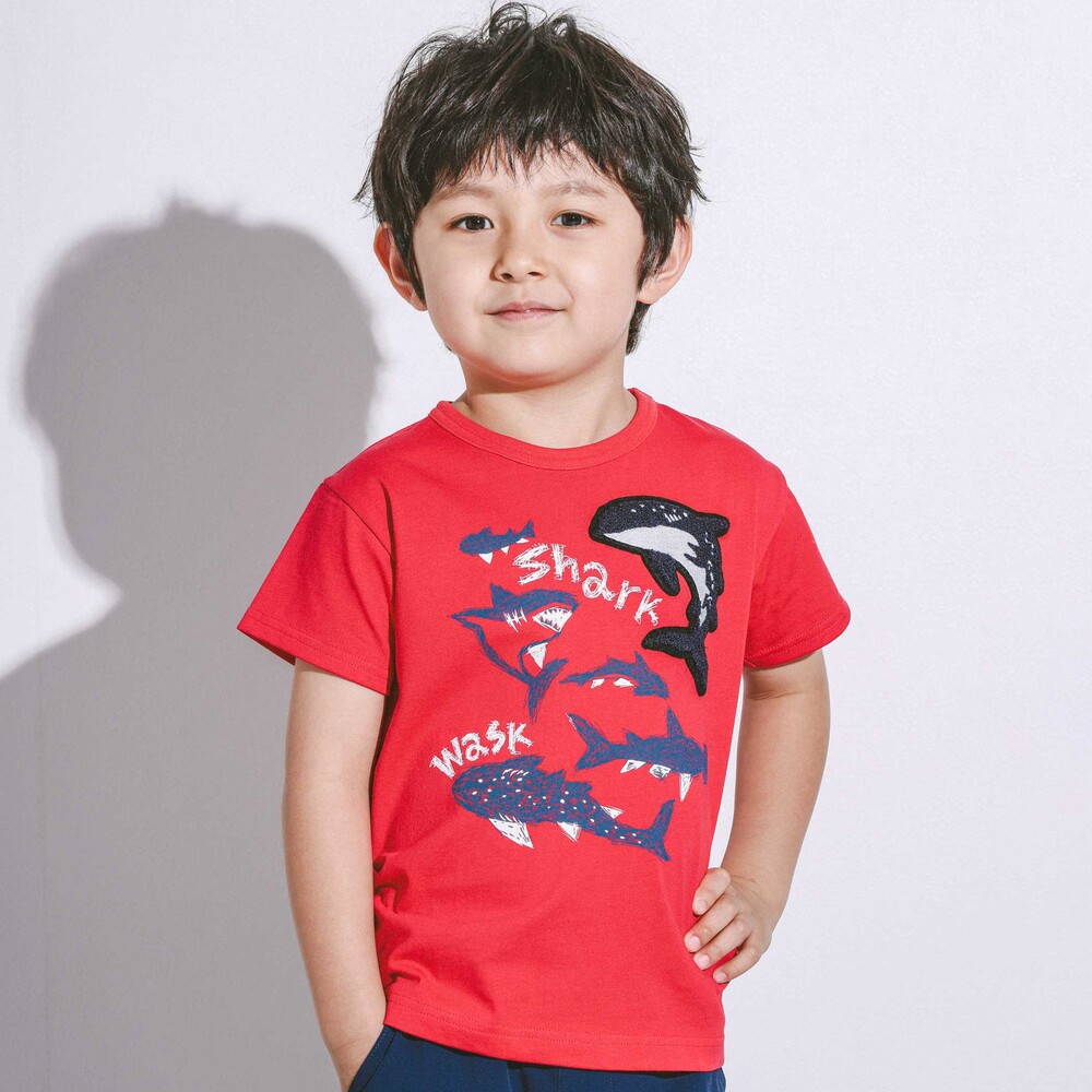 接触冷感】WASKシャークTシャツ(100~160cm)(100cm レッド): トップス