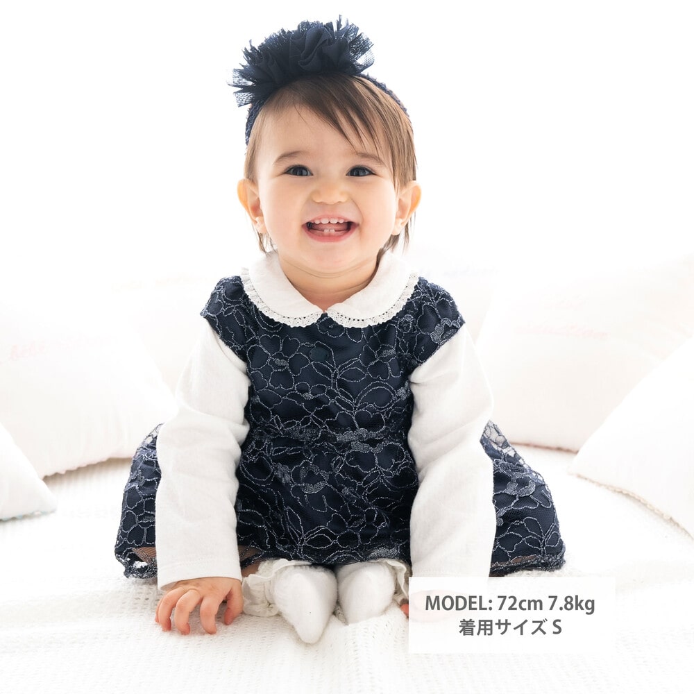 日本製】ラメコードレースワンピース(70~90cm)(S(70-80cm) ネイビー