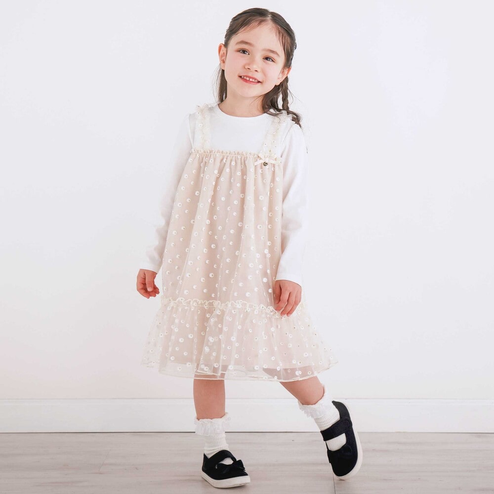 お揃い】お花チュールスカートドッキングワンピース(80~130cm)(80cm