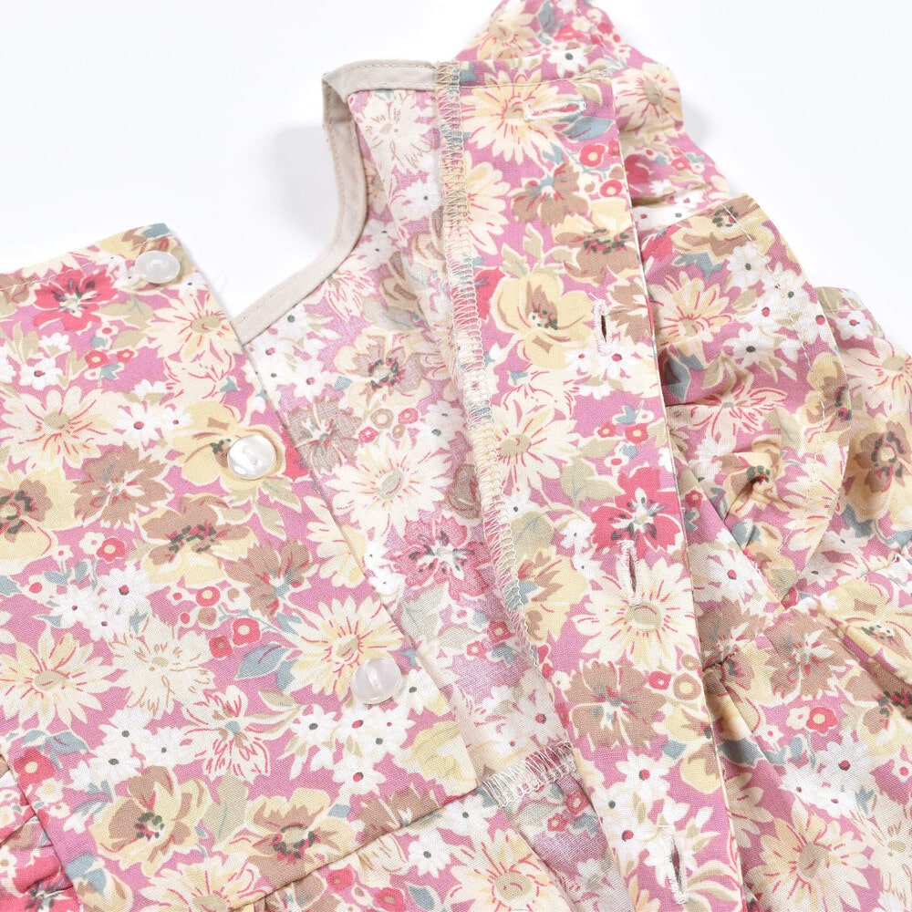 花柄フリル袖ギャザーコットンワンピース(95~150cm)(95cm ブルー系