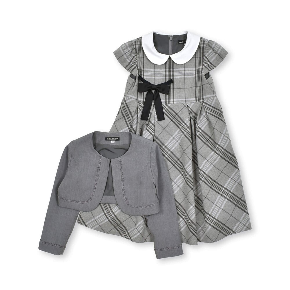 リボンタイ付きチェックワンピース+ボレロアンサンブル(110~130cm