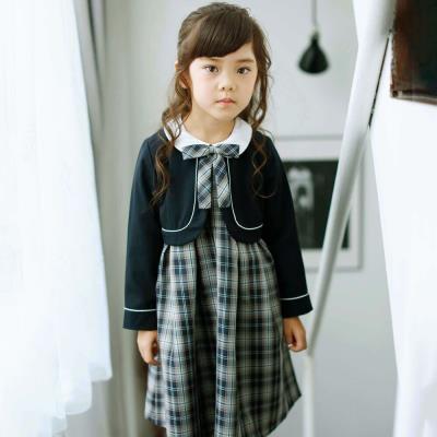 ボレロ+リボンタイ付きチェックワンピースアンサンブル(110~130cm