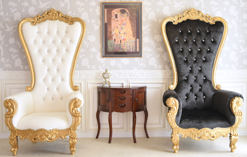 King＆Queen ロココ ゴールド 女王様の椅子 ブラック 幅93cm | ロココ