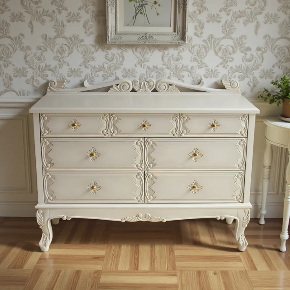 ヴィクトリアン パルマ マホガニー ワイド チェスト ホワイト 幅110cm