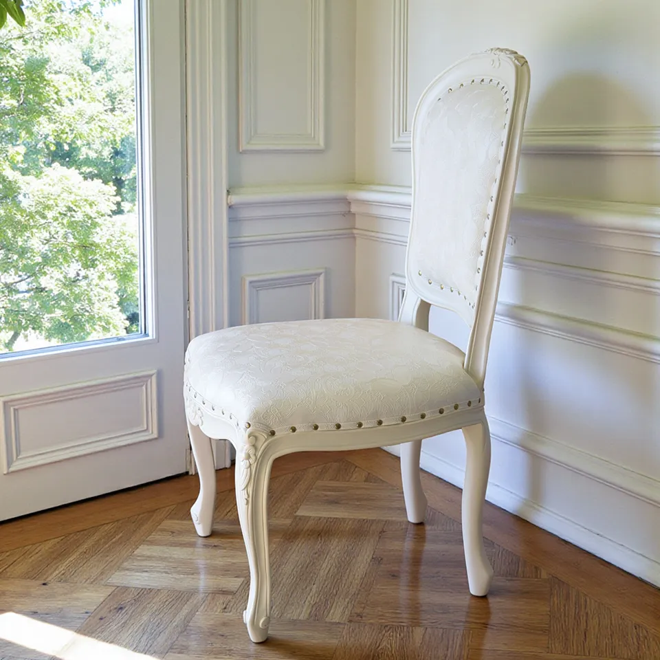 ロココ調 ダイニングチェア ホワイト アイボリー 幅55cm 猫脚 ｜ロココ
