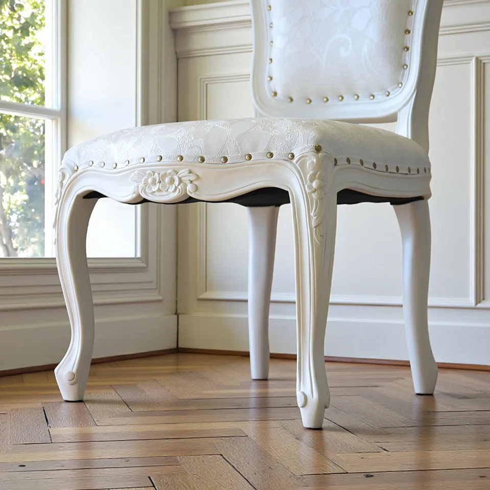 ロココ調 ダイニングチェア ホワイト アイボリー 幅55cm 猫脚 ｜ロココ