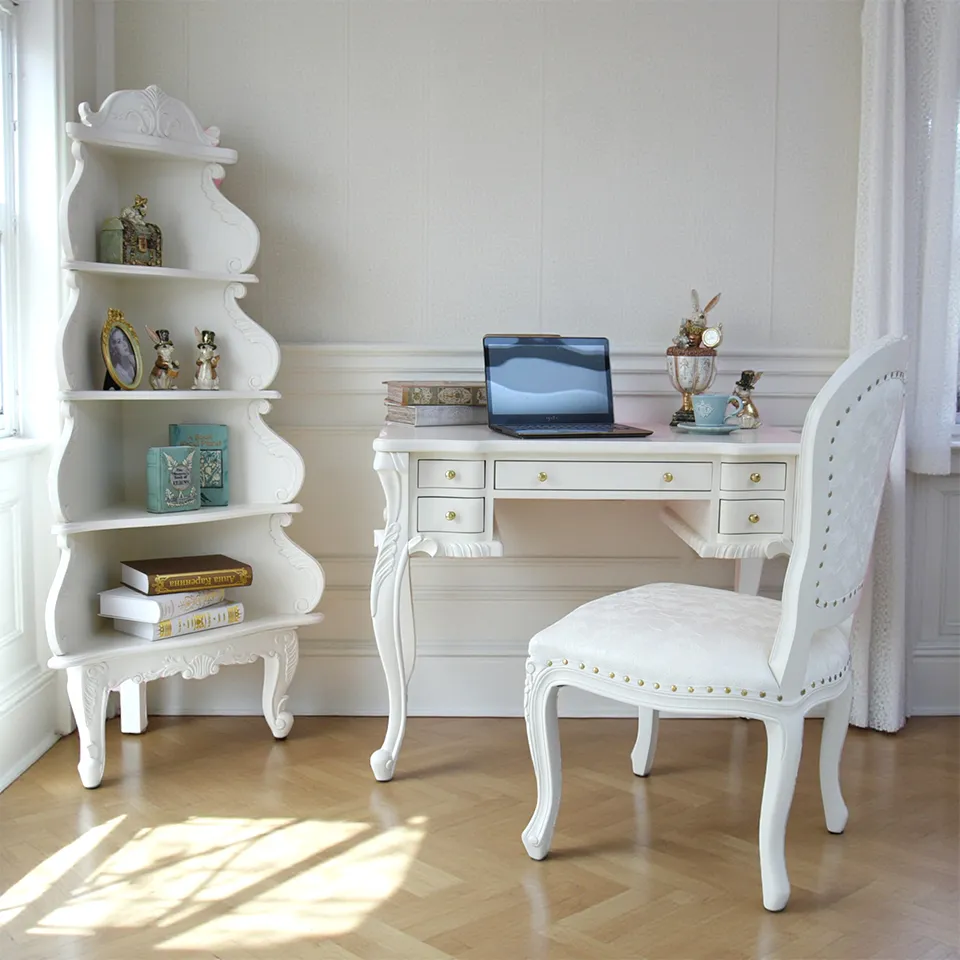 ロココ調 アンリヴェルデ デスク ホワイト(白) 幅100cm 猫脚 机