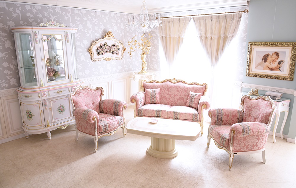 イタリア製 ロココ アントワネット 猫脚ソファ 3点 2人掛け+1人掛け