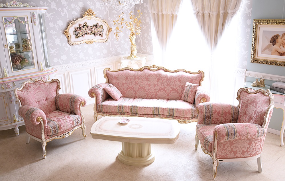 イタリア製 ロココ アントワネット 猫脚ソファ 3点 3人掛け+1人掛け