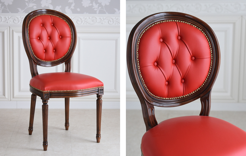 イタリア製 ダイニングチェア 本革レッド 幅48.5cm | ロココ調家具通販