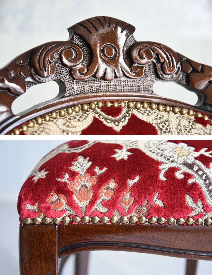 GMIH74A○イタリア製 金華山織 ダイニングチェア 椅子 鋲打ち 彫刻