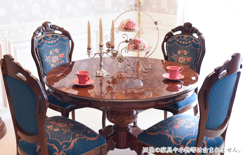 イタリア製 象嵌 ダイニングセット5P 4人掛け 円形 ブルー Φ110cm