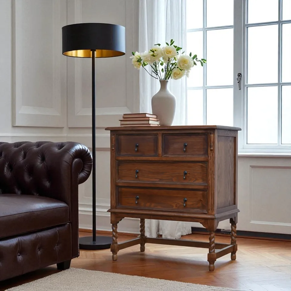 アンティーク調 3段チェスト オーク材 英国調 収納家具 幅80cm｜ロココ