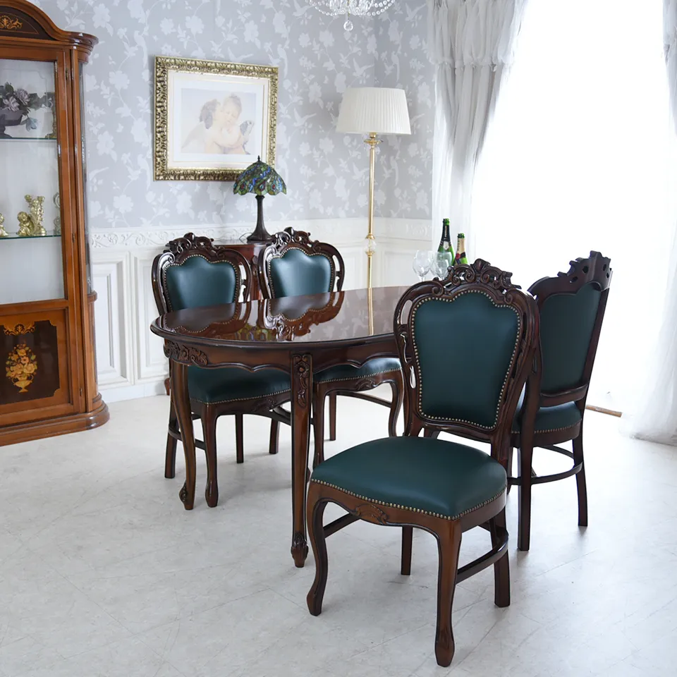 マリナカッシーリ ダイニングチェア 合皮 グリーン 幅48cm | ロココ調