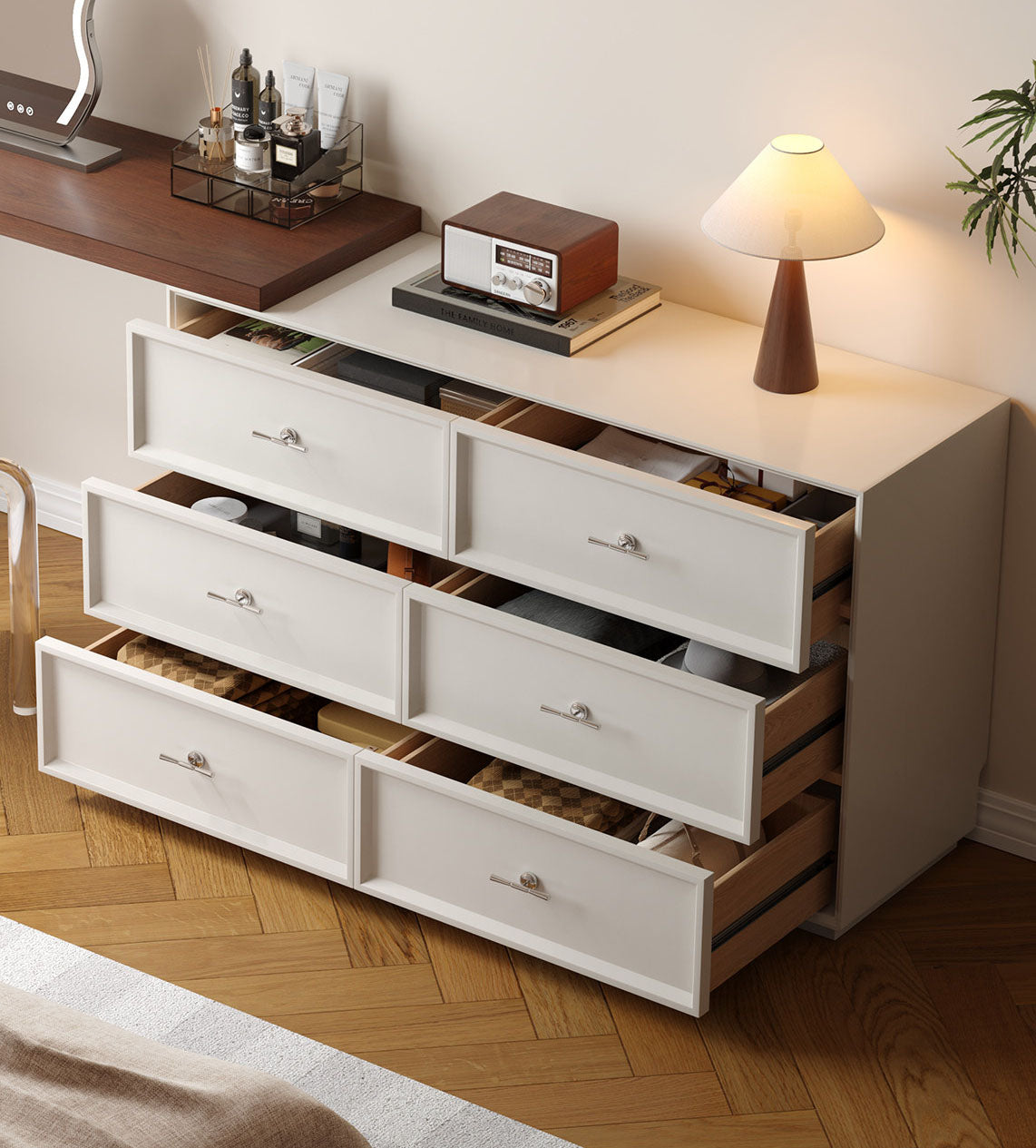 化粧台 鏡台 ドレッサー 延長式デスク チェスト付き ミラー別販売 fmgj