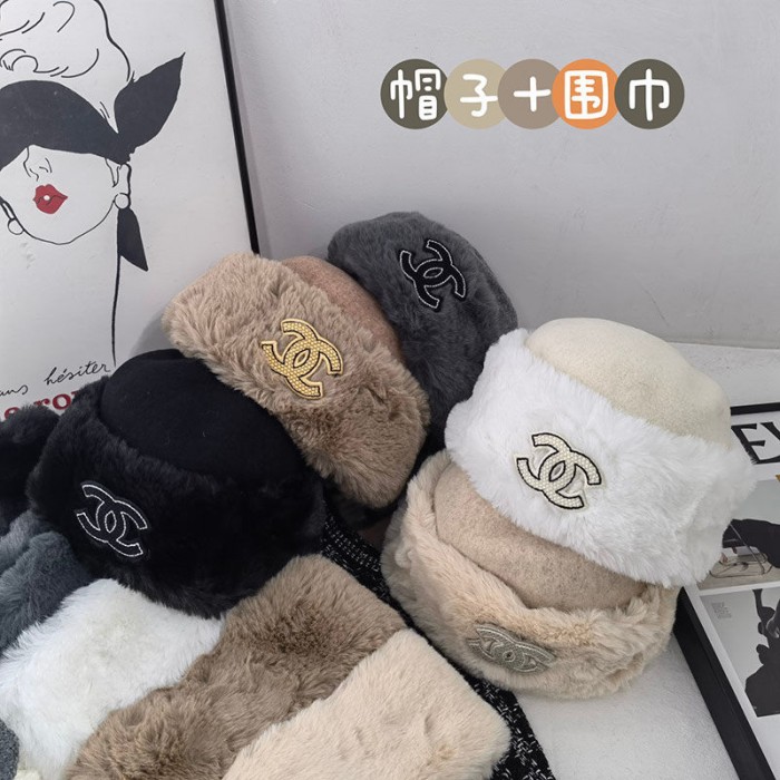 シャネルブランドマフラー もこもこハット 2点セット女性 ふわふわ