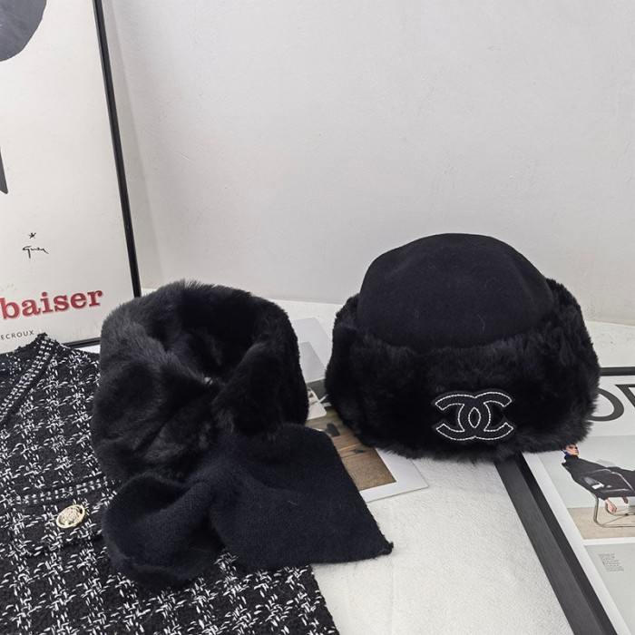 シャネルブランドマフラー もこもこハット 2点セット女性 ふわふわ