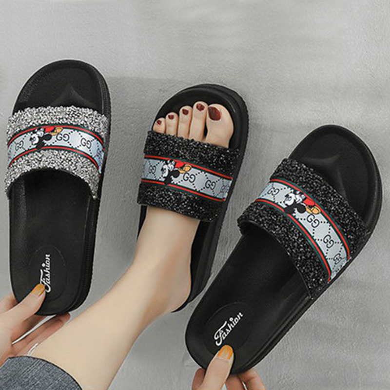 Gucci 女スリッパブランド潮流 ミッキー絵柄ルームシューズグッチ滑り