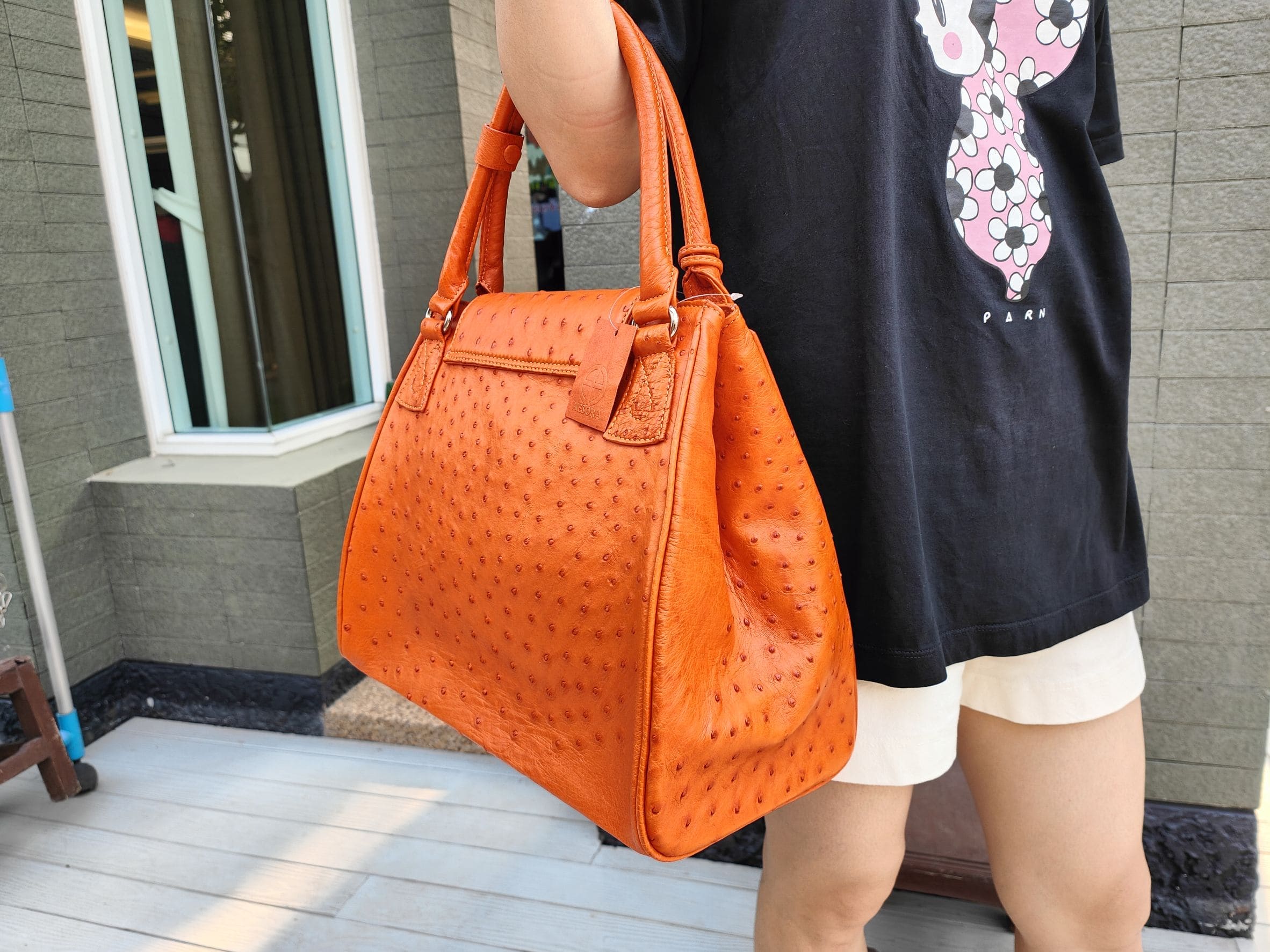 オレンジオーストリッチ ハンドバッグ｜レディース本革ラグジュアリー