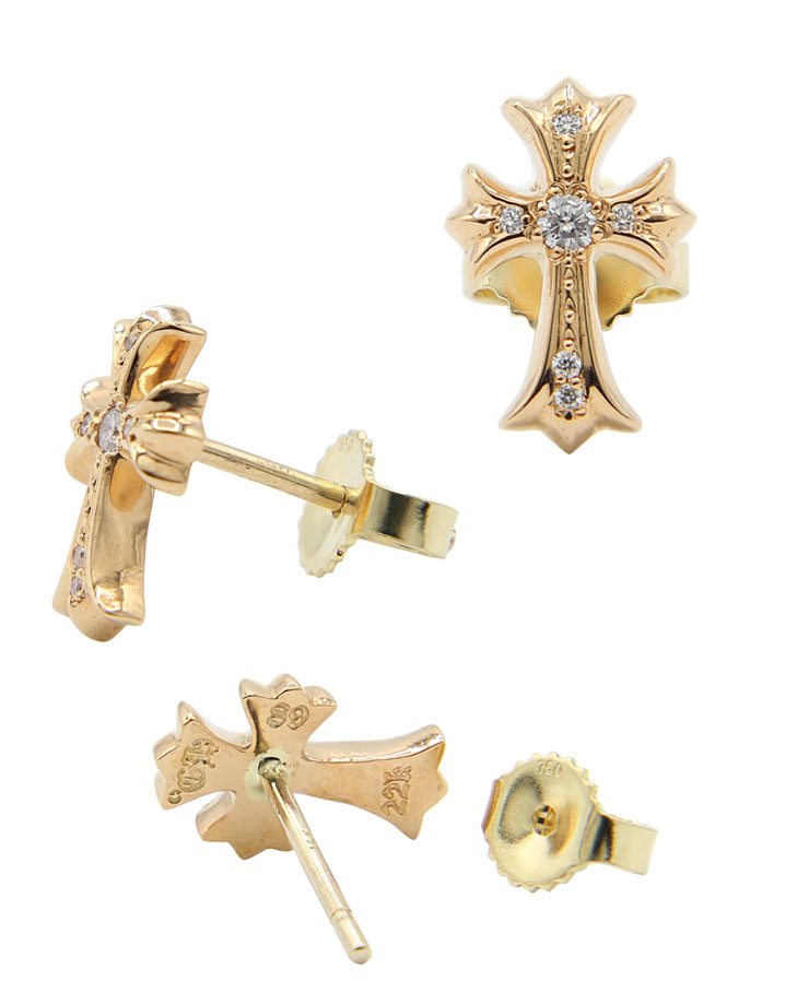 クロムハーツCHクロスベビーファットスタッドピアス22Kwithパヴェ