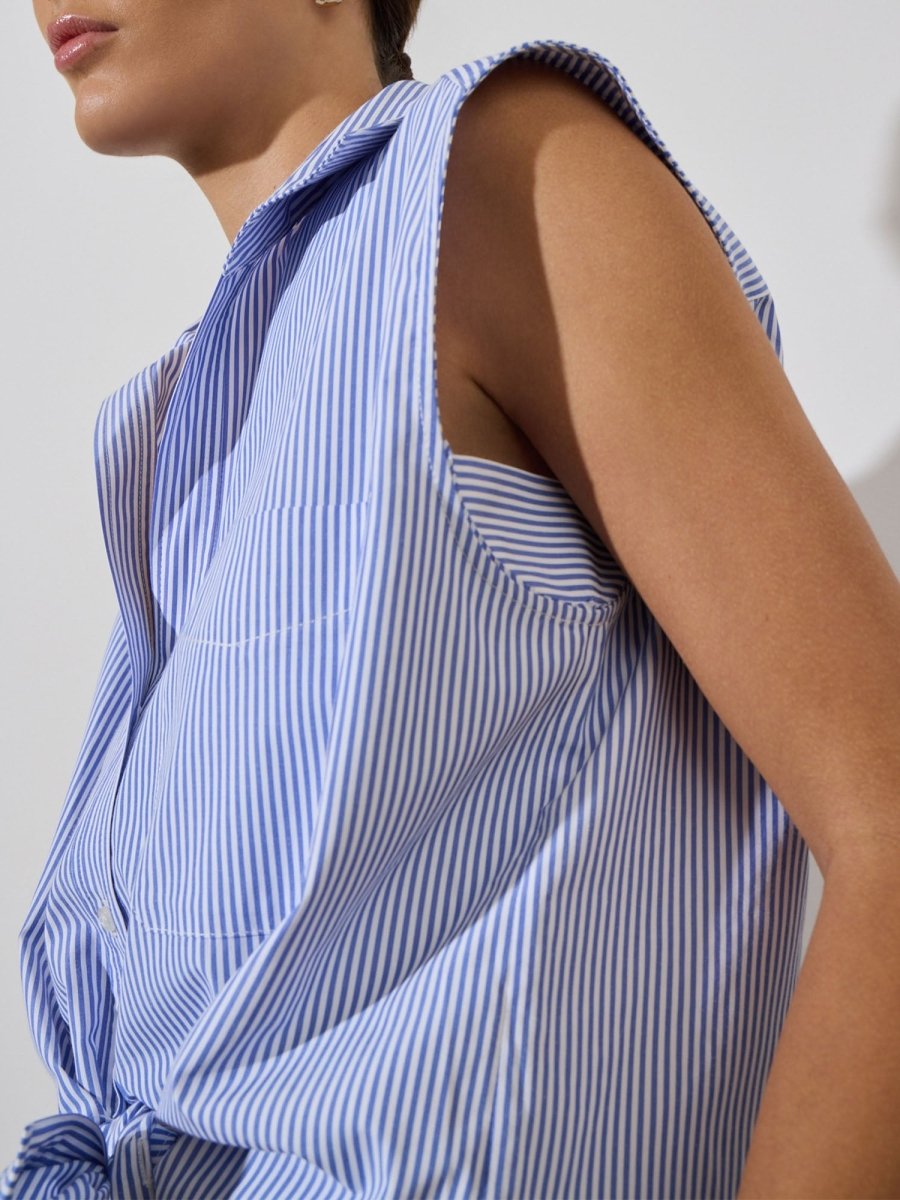 Women's Everyday Sleeveless Stripe Shirt in Blue Stripe | Brochu