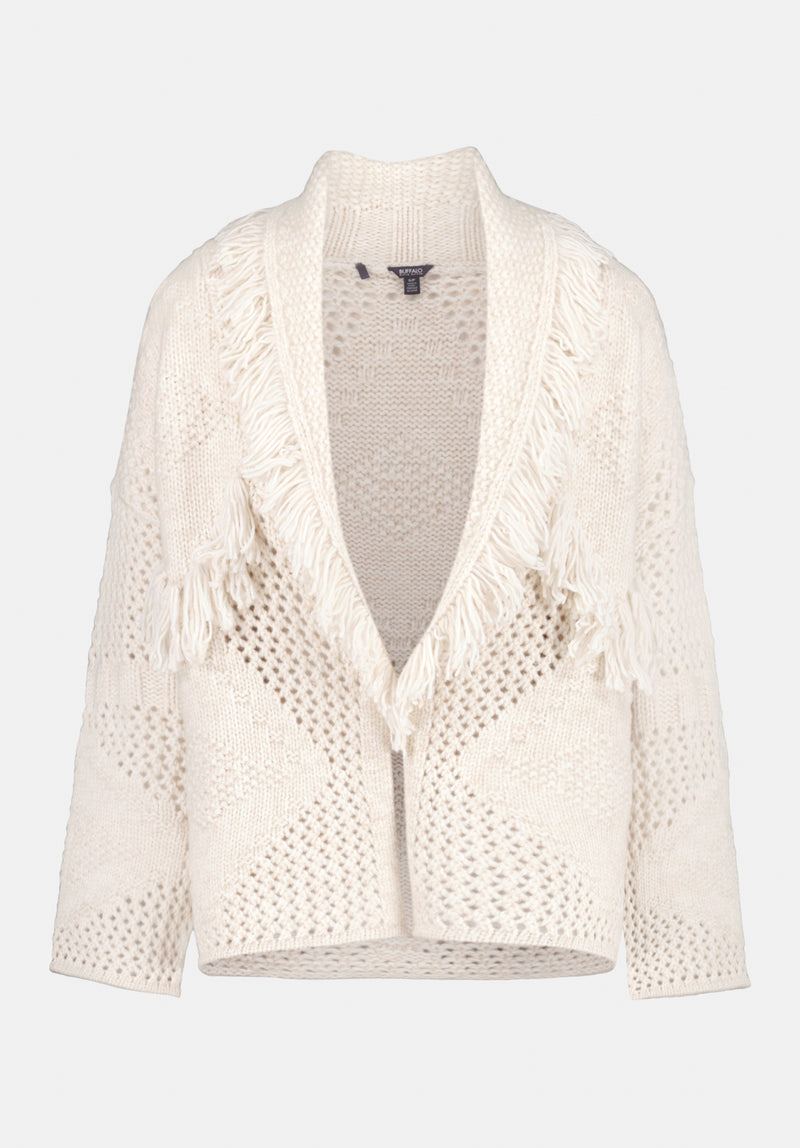 Agatha Women's Open-Front Knit Cardigan with Fringe, OATMEAL