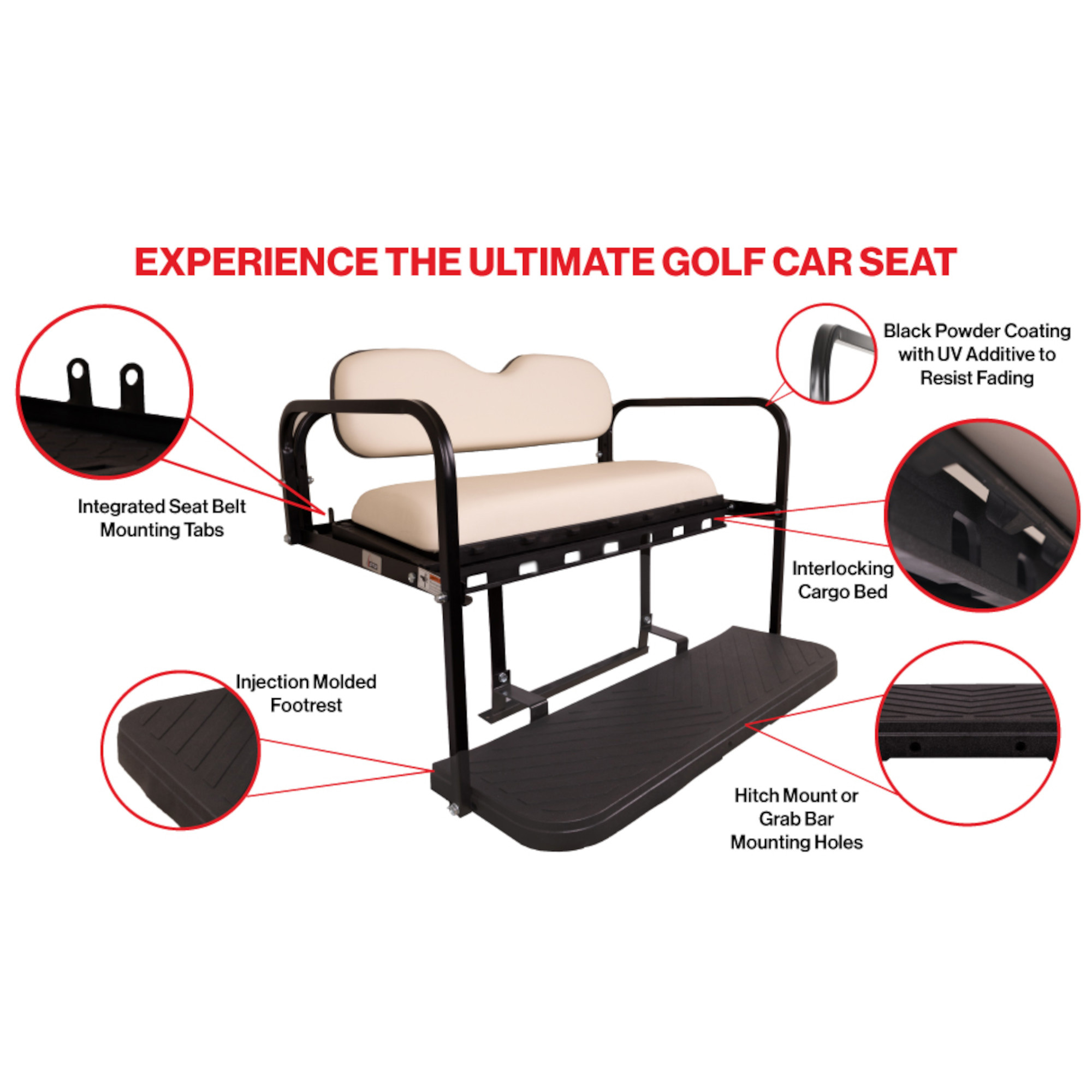 GTW® Mach3 Dove Grey Rear Seat Kit for Club Car Precedent and Tempo