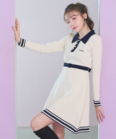 バイカラーポロニットミニワンピース(F ホワイト): REDYAZEL｜公式